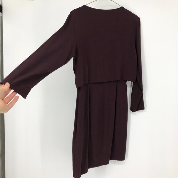 The Kooples Maroon Burgundy gold studded shoulder long sleeve mini dress 38 - Picture 3 of 16
